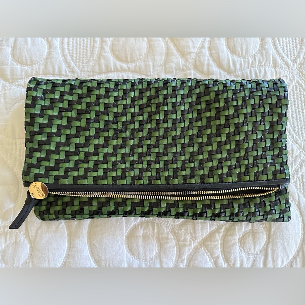 Clare V Foldover Clutch — Black and Green Zig Zag